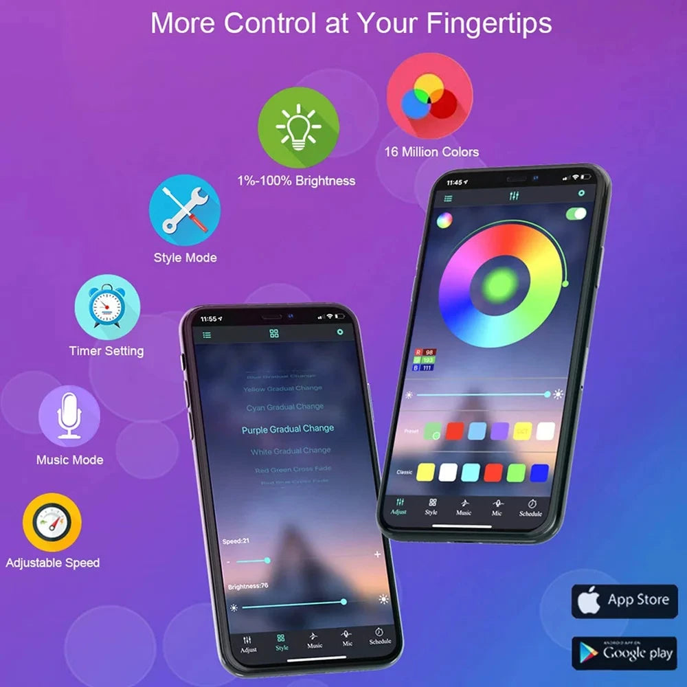 Bluetooth LED Strip Lights Smart SMD 5050 APP Remote Control Flexibl Ribbon Diode Lamp Tape TV Backlights Game Room Home Decor