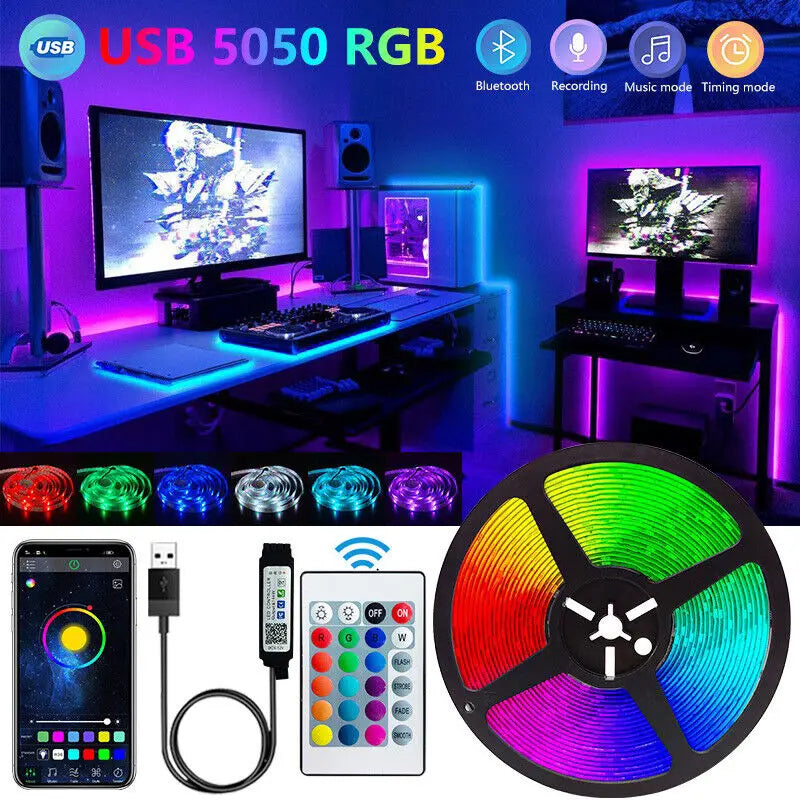 Bluetooth LED Strip Lights Smart SMD 5050 APP Remote Control Flexibl Ribbon Diode Lamp Tape TV Backlights Game Room Home Decor